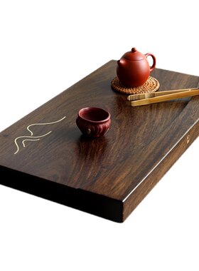整块黑檀木茶盘实木茶台托盘小型家用茶海排水式功夫茶具轻奢现代