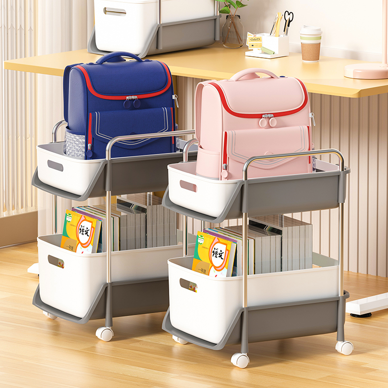 放书包置物架桌下可移动书本2259收纳J筐滑轮家用柜带轮小推车神