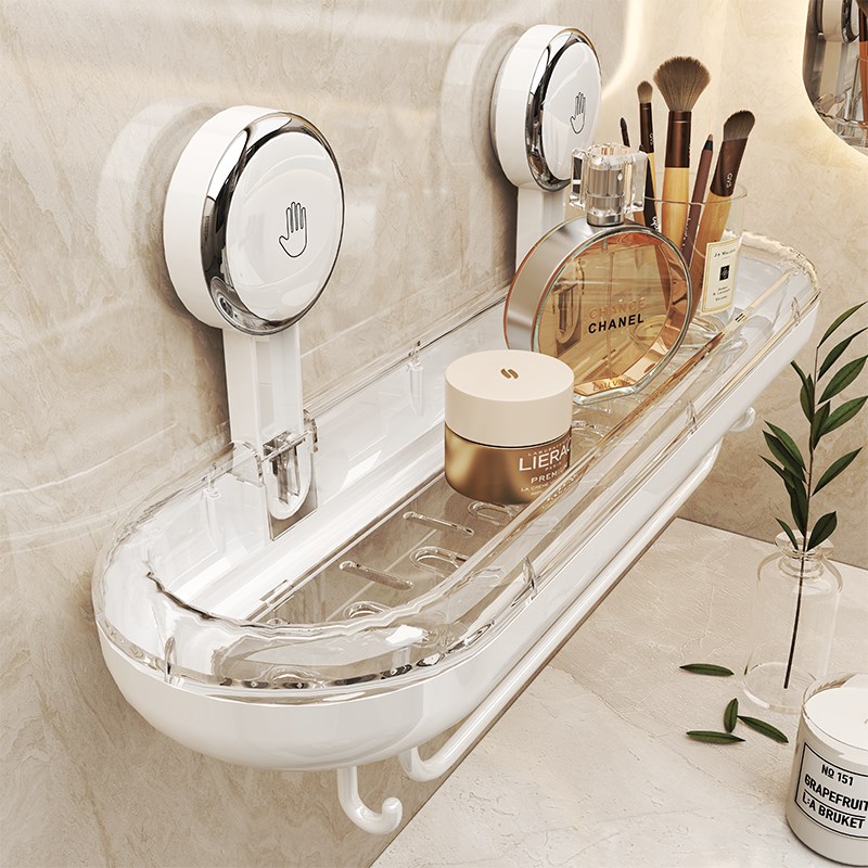 吸盘置物架卫生i间浴室免打孔壁挂式真空带挂钩毛巾挂架收纳架