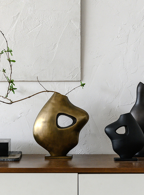 复古新中式不规则抽o象进口铝制花器摆件样板间酒店花瓶装饰品