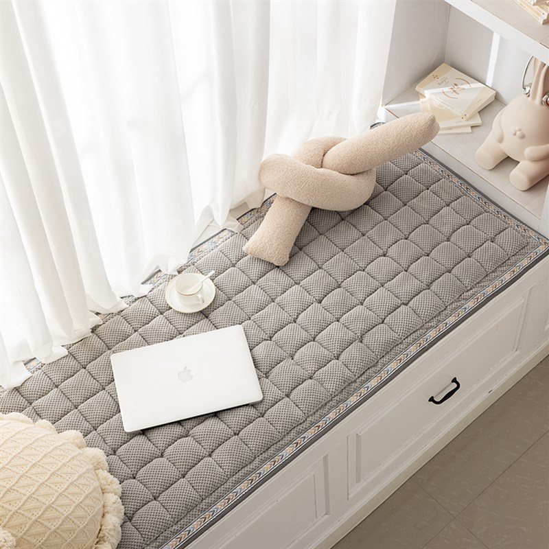 儿童卧室飘窗垫简约纯色防滑窗台垫F四季加厚毛绒榻榻米阳台坐垫