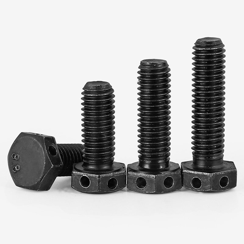 8.8级外六角头h部带孔螺栓GB32.1穿钢丝孔螺丝打孔螺钉M6M8M10-M1
