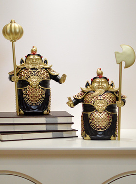 新中式门神摆件玄关酒柜办u公室家居装饰护宅书房客厅复古高端茶