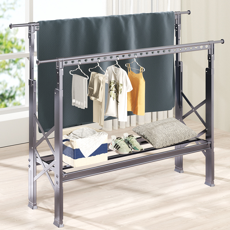 晾衣架落地e折叠室内室外家用阳台户外晾衣升降双杠伸缩晒被子神