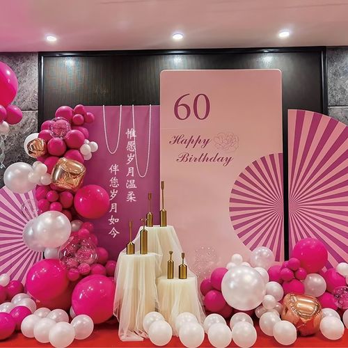 妈妈50岁生日快乐装饰场景布置母亲老人60大寿宴Q气球背景kt板酒