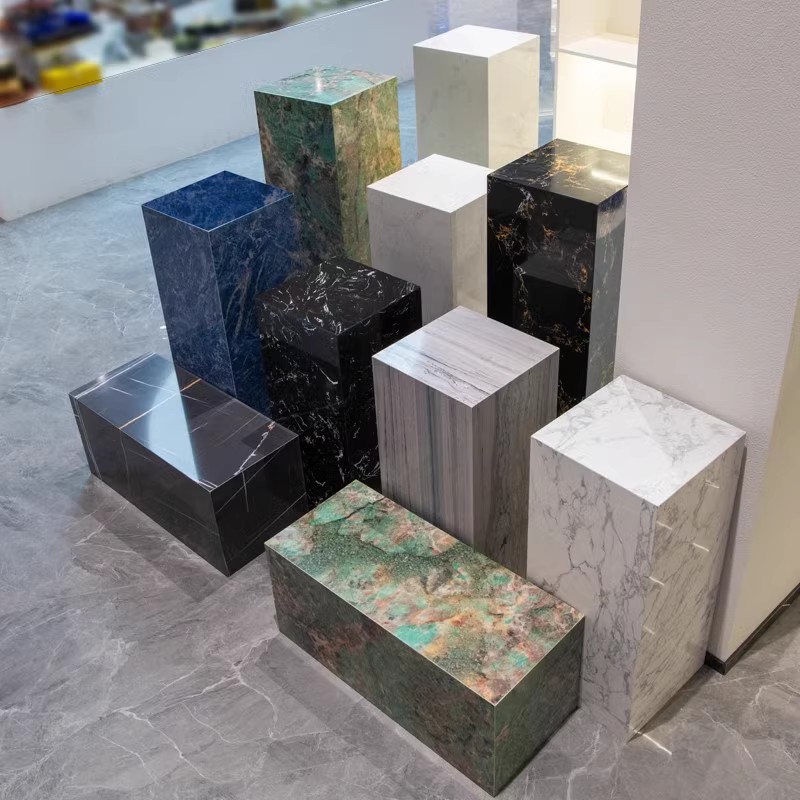 客厅玄关大理石落地式花架酒店办公E室岩板底座摆件展示台装饰架
