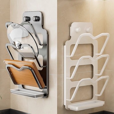 吸盘锅盖架壁挂免打孔厨房置物架B多功能家用收纳菜板放置器砧板