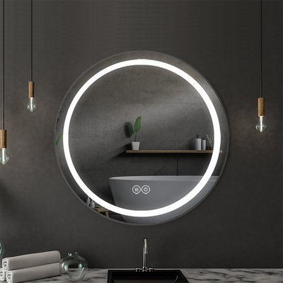 圆形浴室镜柜带灯不锈钢镜箱防y雾储物卫生间化妆壁挂圆镜挂墙式