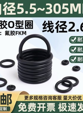 氟胶O型圈内径5.k5-305*2.65黑色橡胶圈耐磨耐油耐高温耐压密封圈