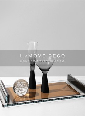 简约桌面玻璃透明矩形托盘摆件展E示盘玄关茶几样板房软装饰品