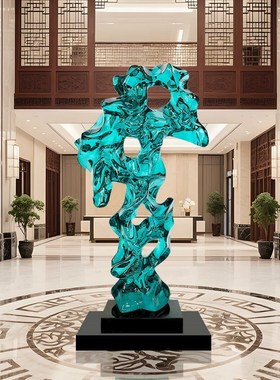 酒店客厅抽象软装雕塑摆件透明树脂太湖石L玄关售楼处大摆件艺术