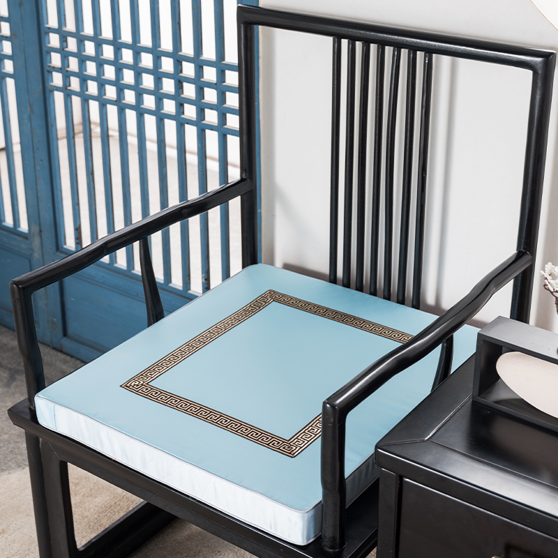 新中式椅垫红木j沙发坐垫实木圈椅绸缎轻奢风简约样板房防滑垫定