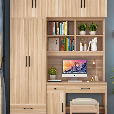 儿童书桌一体小户型卧衣简约柜电脑桌无品牌/写字台带书架书柜家