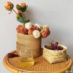 藤条手厅工编书织茶几桌面画桶VPD客卧室书房文房四宝纳画桶垃收