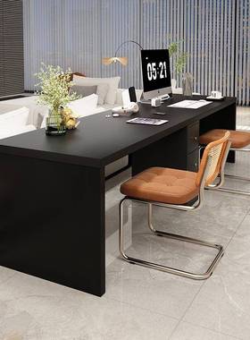 约实木办公桌家用客NYU黑色长条桌实简木双人电脑桌字超厅长书桌