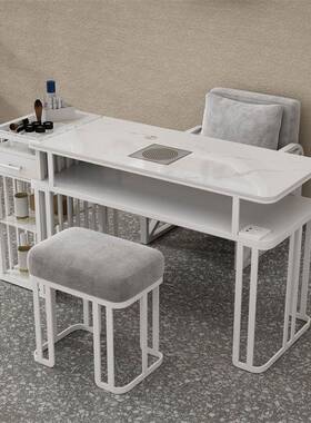 轻奢美甲桌仿大理石面吸尘器单人双人人椅子桌红桌网DD102462三椅