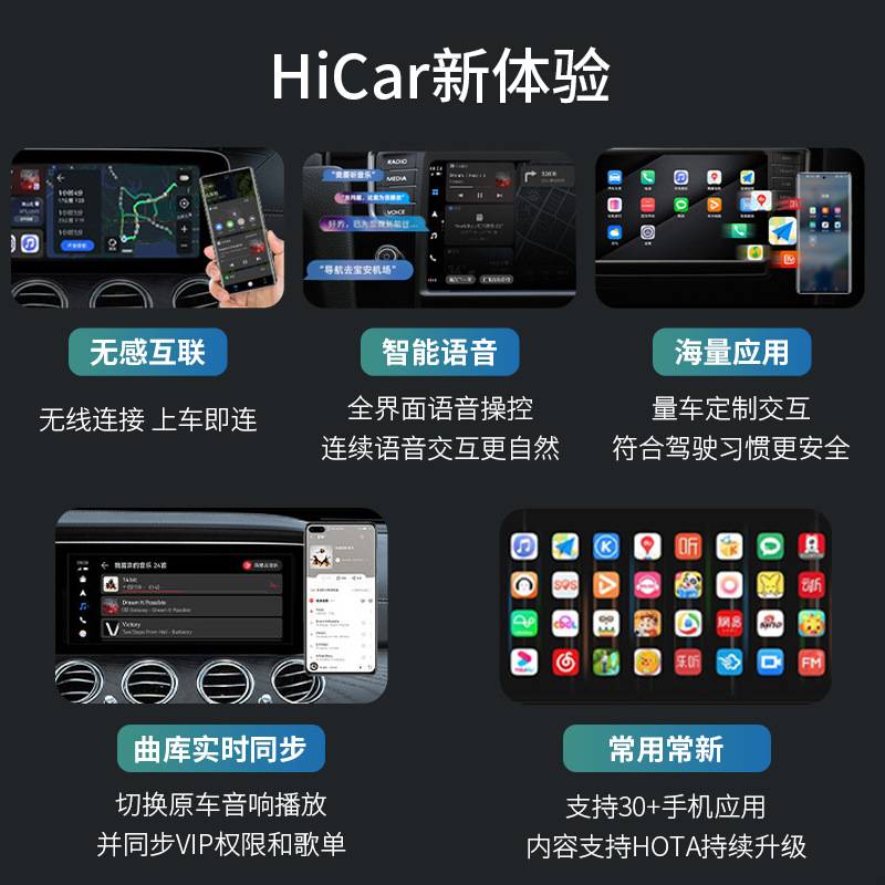 有线carplay转无线Hicar盒子车机智能互联RGB氛围灯卧插车载互联