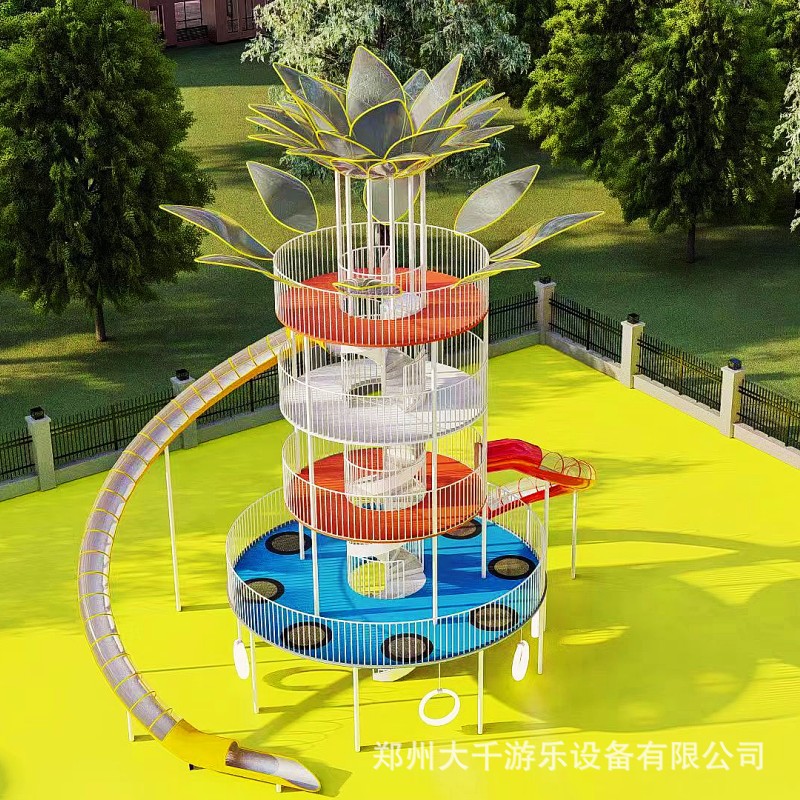 游乐设备厂家无动力游乐设施莲花城堡玻璃栈道组章鱼滑梯游乐场
