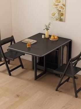 可折空叠黑色岩Y-1272-0餐板桌桌椅可收纳家用小磁户型省间实木饭