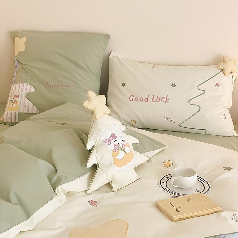 10S长绒棉秋全棉磨毛床四件套毛巾绣刺0CGL73-C+绣可爱卡通纯棉冬