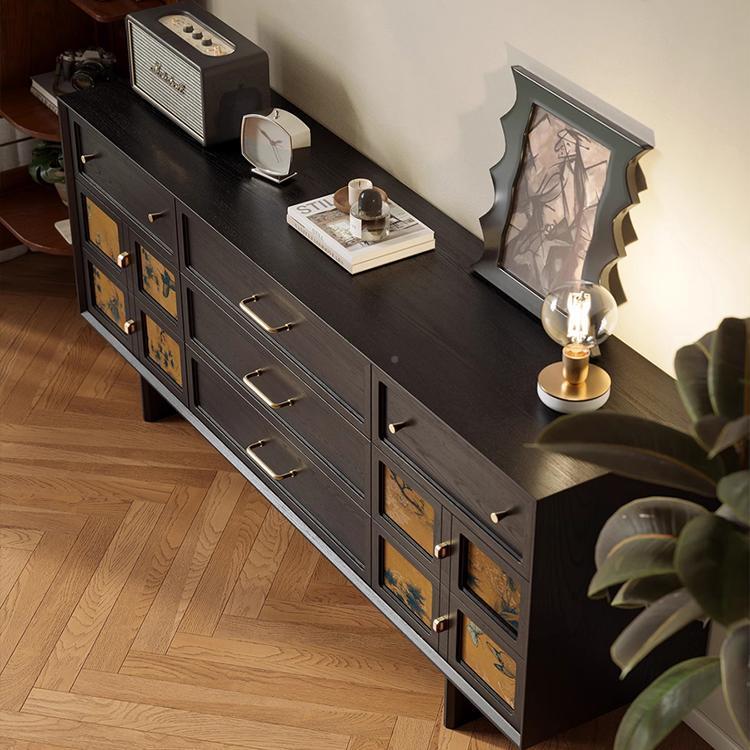 法实式复GFO古水木餐柜中古风客厅玄关收纳边储物柜设计师款黑色