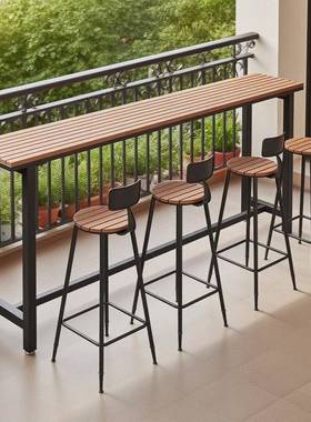 条户外用塑木吧台桌椅组合家QRO脚靠墙吧台餐桌椅露天长酒吧桌高