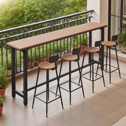 条户外用塑木吧台桌椅组合家QRO脚靠墙吧台餐桌椅露天长酒吧桌高