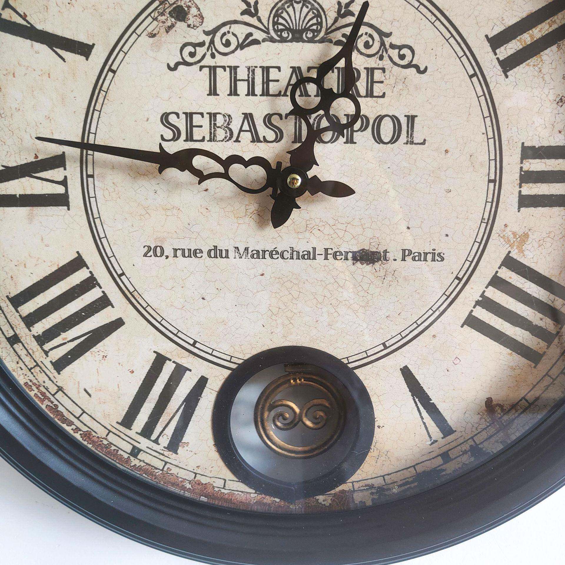 美铁艺复静音挂墙钟仿古圆形古欧金属摇无品牌/摆时钟壁装饰挂表