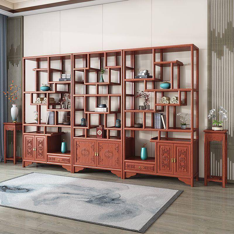 实商木仿古博架多阁宝中式UOA书架办公室铺隔断架茶古柜陈列柜