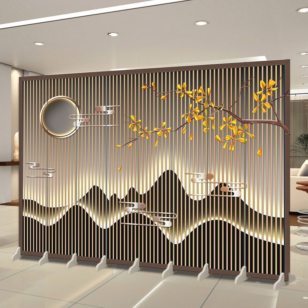 水墨山水风景办公屏风会议室接待区简约装饰隔断可移动折叠屏风