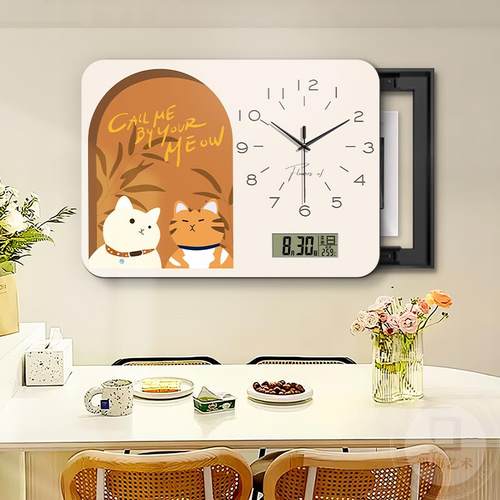 油风猫咪电表箱装MON奶饰带钟画万年历免打孔遮挡配电箱表电闸盒