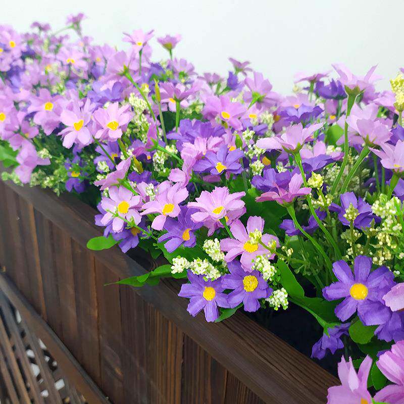 仿真花小雏菊户外假花绢花塑料花绿植花箱花槽长条栅栏插花装饰