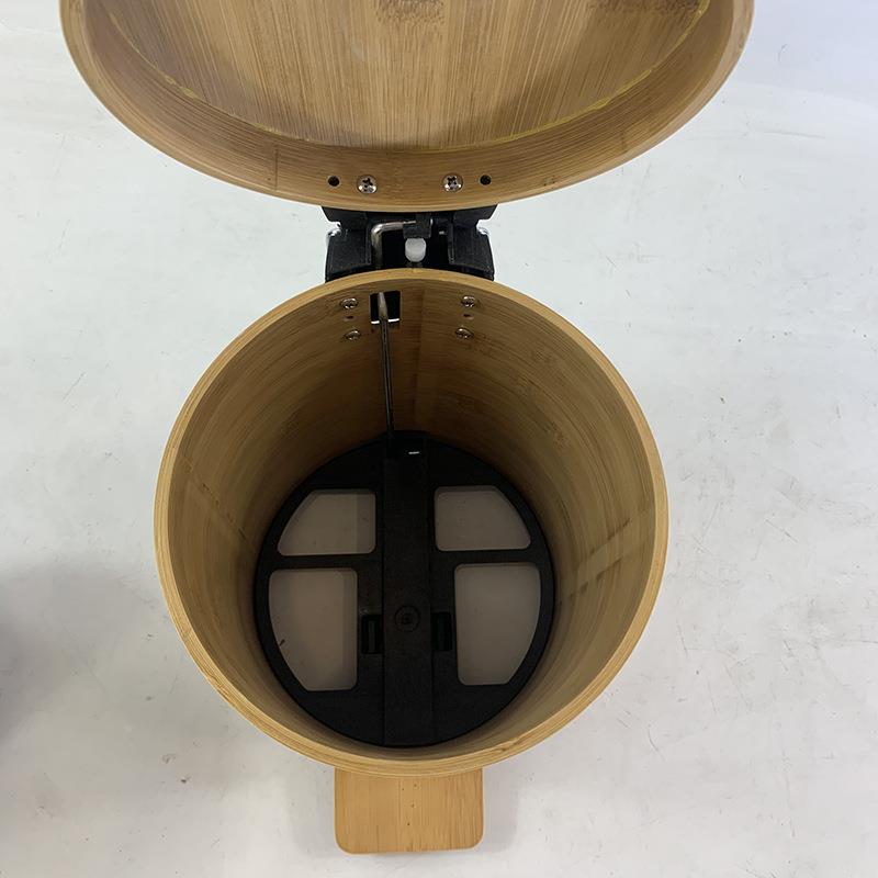 竹制圆桶垃RQX圾桶带盖浴室卧客厅公室脚室式收纳筒静音办缓踏降