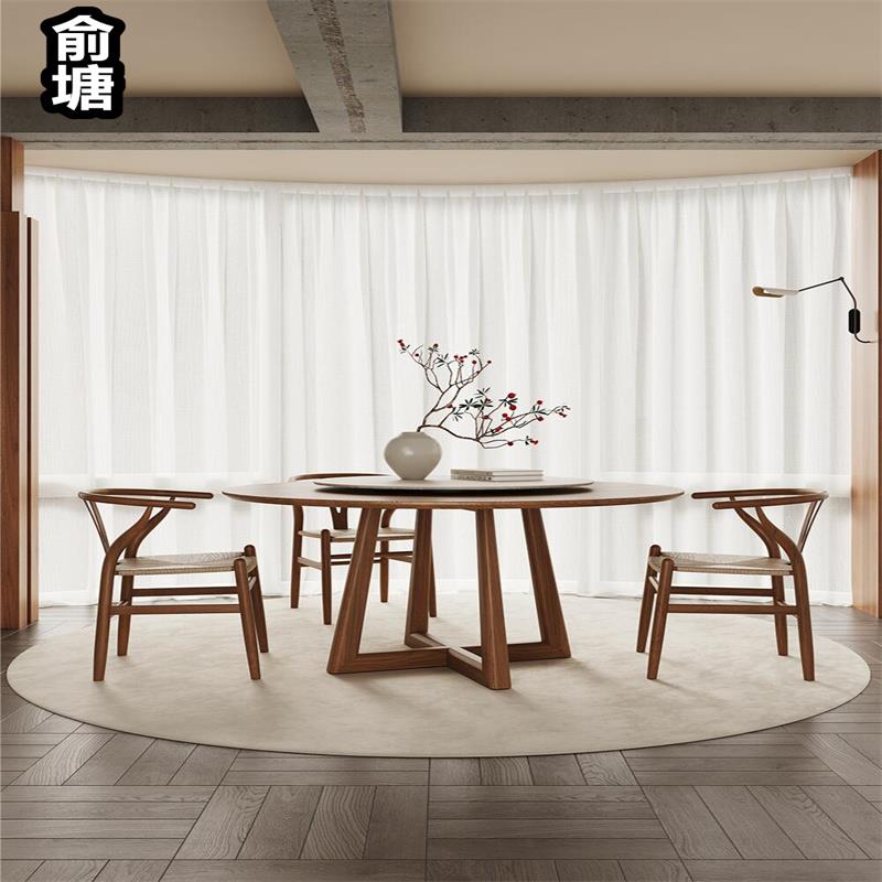 中2025新款圆实木新桌家用一桌F78HJS88四椅圆形白蜡木带转盘餐桌