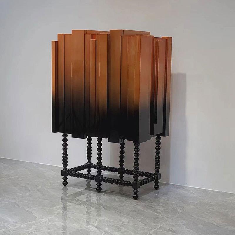 餐边柜高柜渐变色手工彩绘轻奢艺术感高端餐具储存柜实木创意酒柜