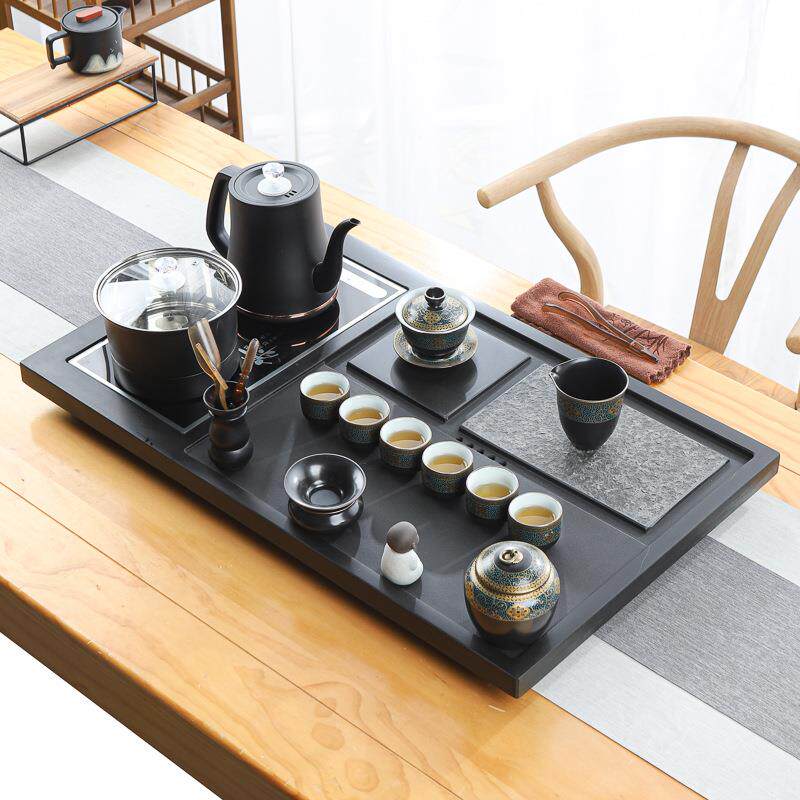 天然块功乌金石盘茶全自动一无品牌/体茶具套装家用夫电磁炉整客