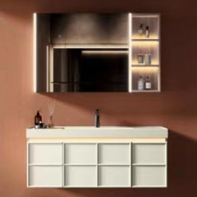 新中式实柜智能化妆镜洗台柔光灯DVW浴室木柜装盆柜组合窄漱边套