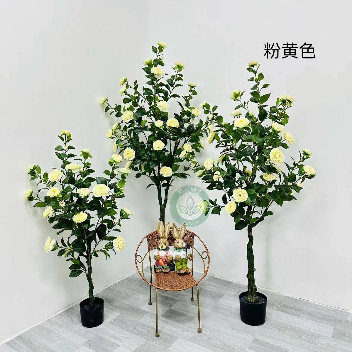 仿真茶玫瑰厅落地具室客内装饰家植物盆栽11盆景绿树植橱窗仿真花