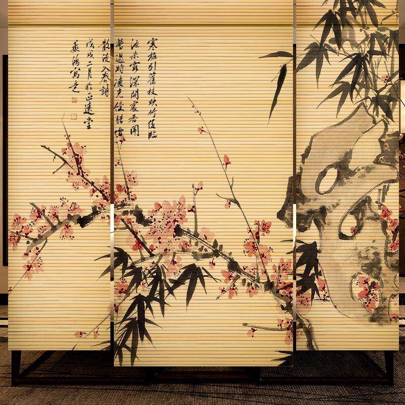 定新中式竹帘卷帘阳台制凉亭遮帘阳茶室家用OHD窗竹印花背景透光