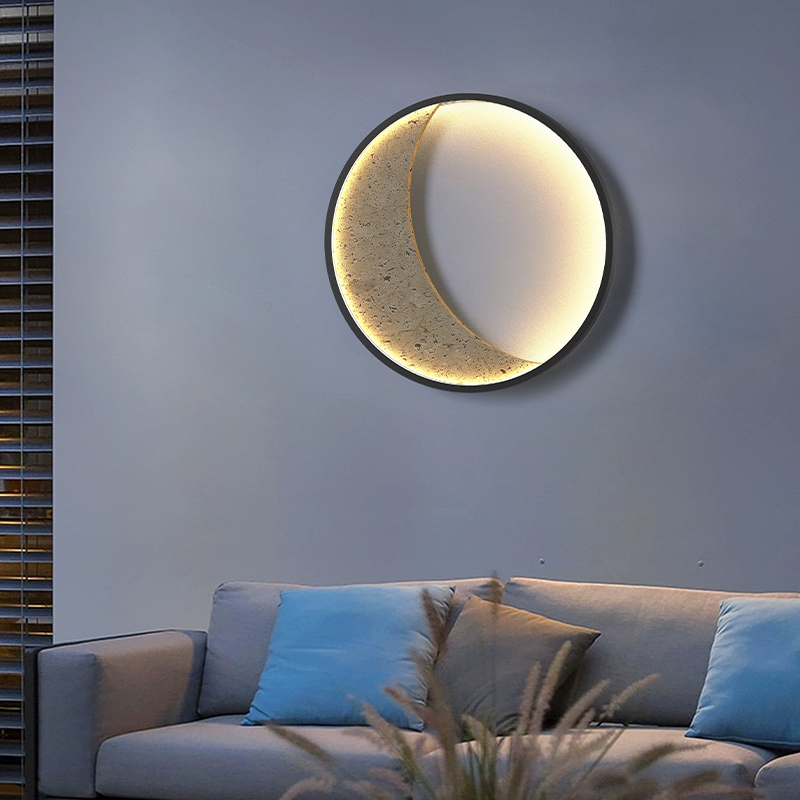 户外壁灯室内外洞石月牙景观月亮壁灯防J水别墅庭院灯太阳能外墙