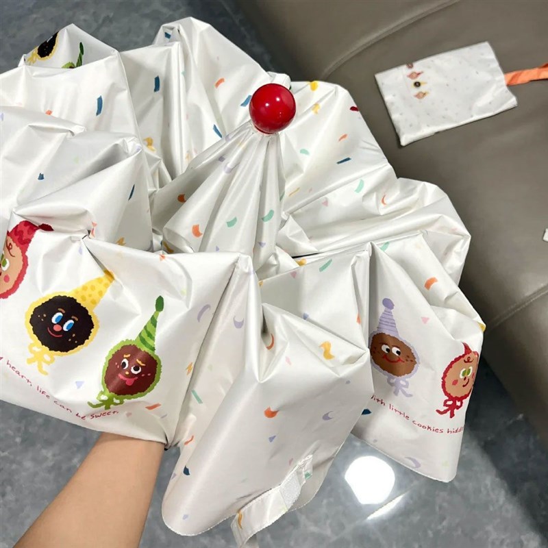 趣味饼干雨伞萌萌可生全自动E晴雨黑胶两用紫外线折叠