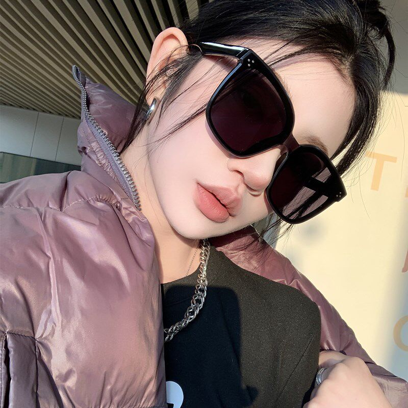 复古超大方形圆脸显瘦百搭黑色墨镜女潮韩版网红级质感太阳眼镜