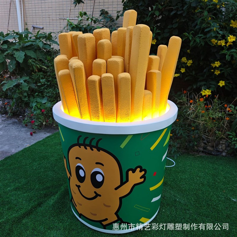 玻璃钢雕塑定制大号薯条桶泡沫z雕塑餐饮门头商场户外景观美陈摆