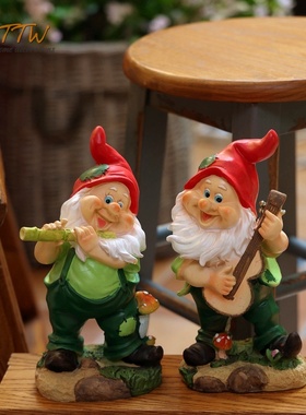 田园卡通小矮人吹奏吉他乐器装饰庭院阳台客N厅餐厅幼儿园室内摆