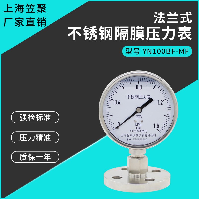 笠聚 法兰式不锈钢耐震p隔膜压力表Y100F-MF 1.6MPa 耐腐蚀