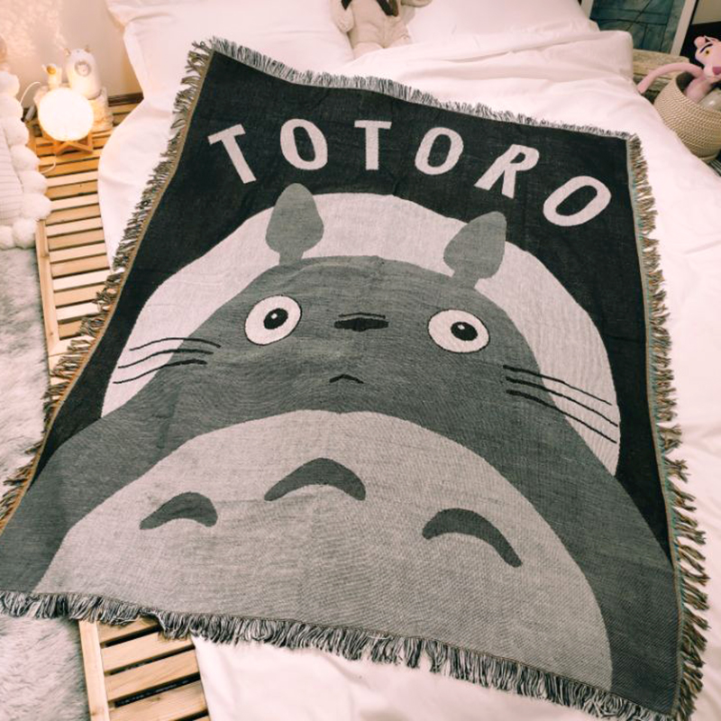 龙猫休闲毯潮针h织线毯午休小毯子可爱卡通动漫盖毯懒人沙发巾网