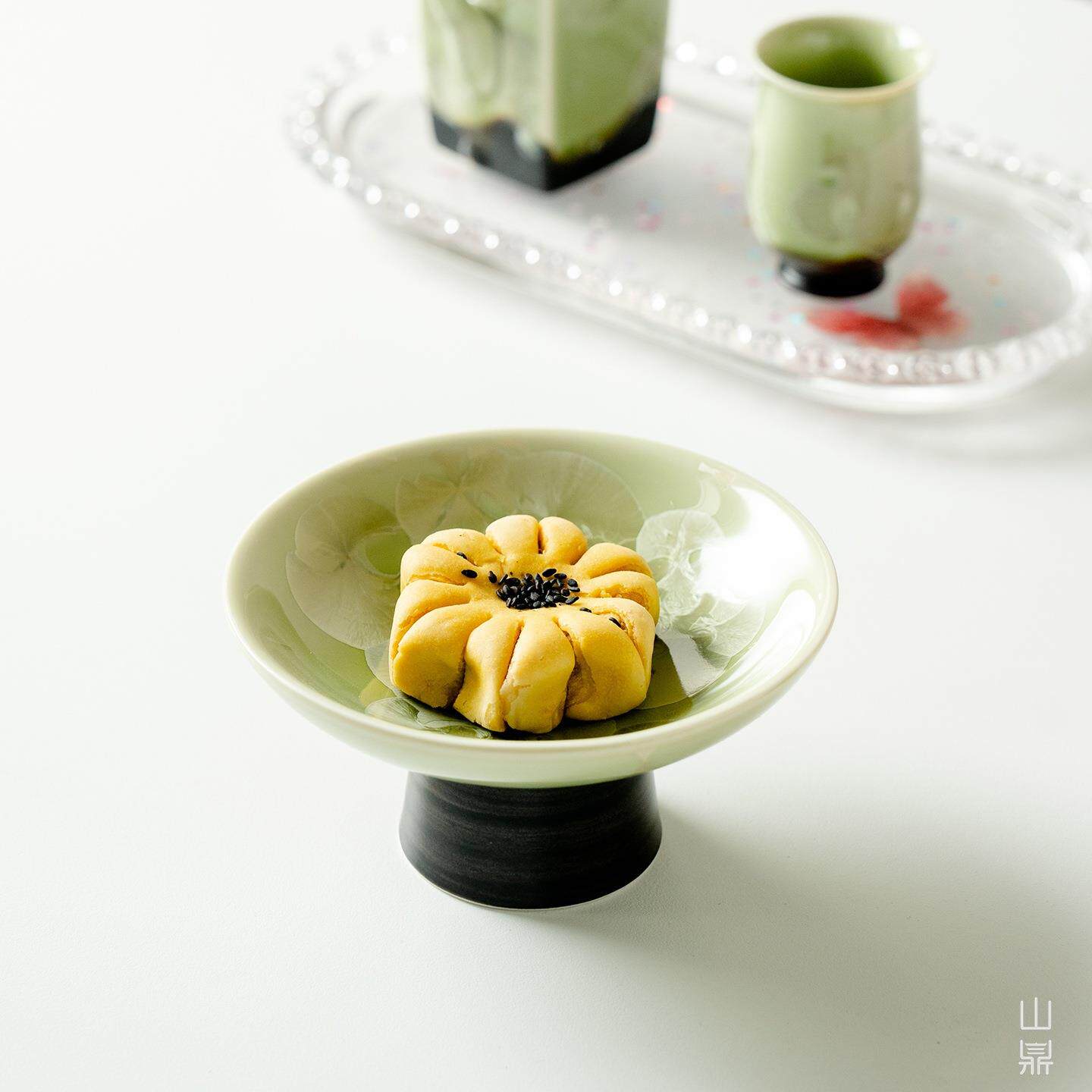 窑变釉三色果盘陶瓷点心盘建水茶点盘高级冰花高脚客厅茶几家用盘