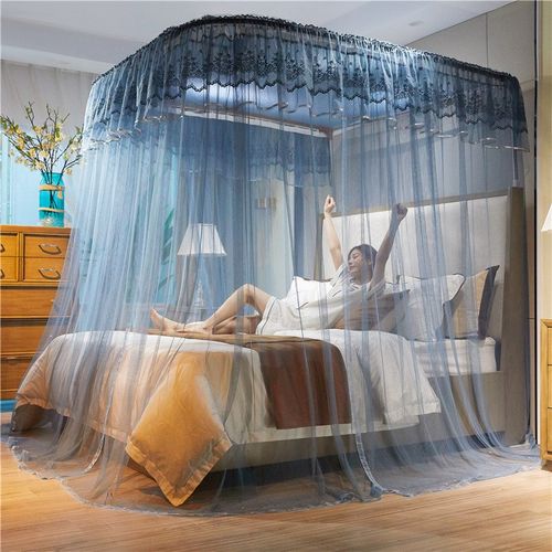 u型导轨蚊帐加密落地宫廷伸缩双人1.5米1.8m床家用加厚粗轨道1.2m