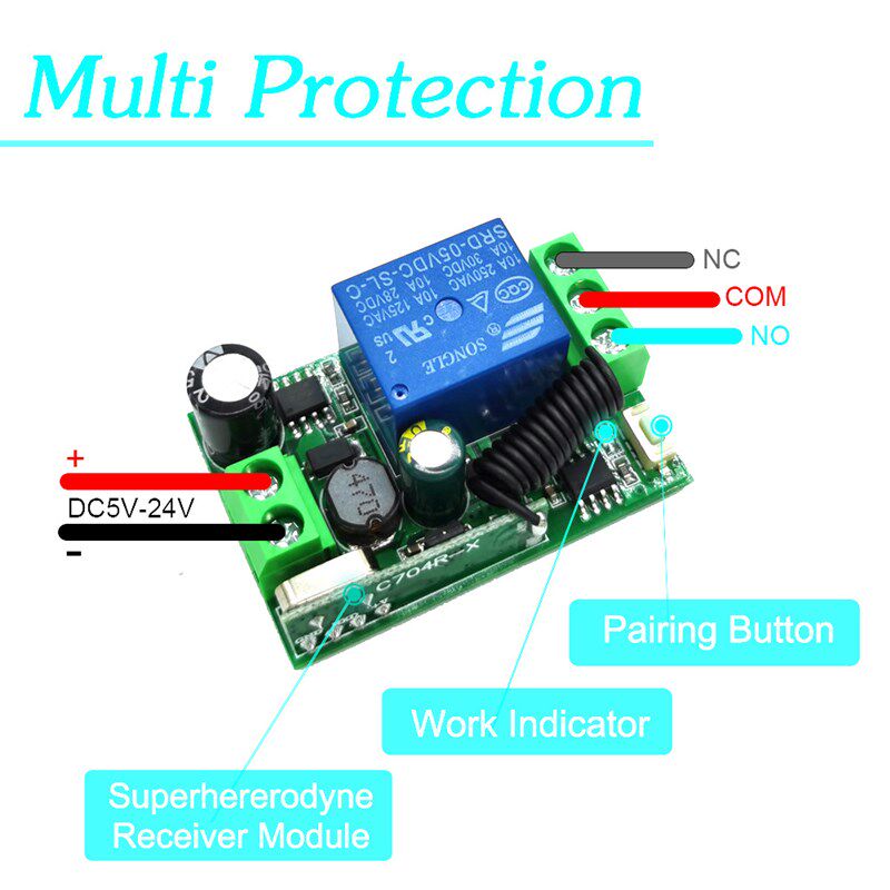 直流一拖多路遥控开关宽电压DC5V12V24V灯具门禁遥控模块433
