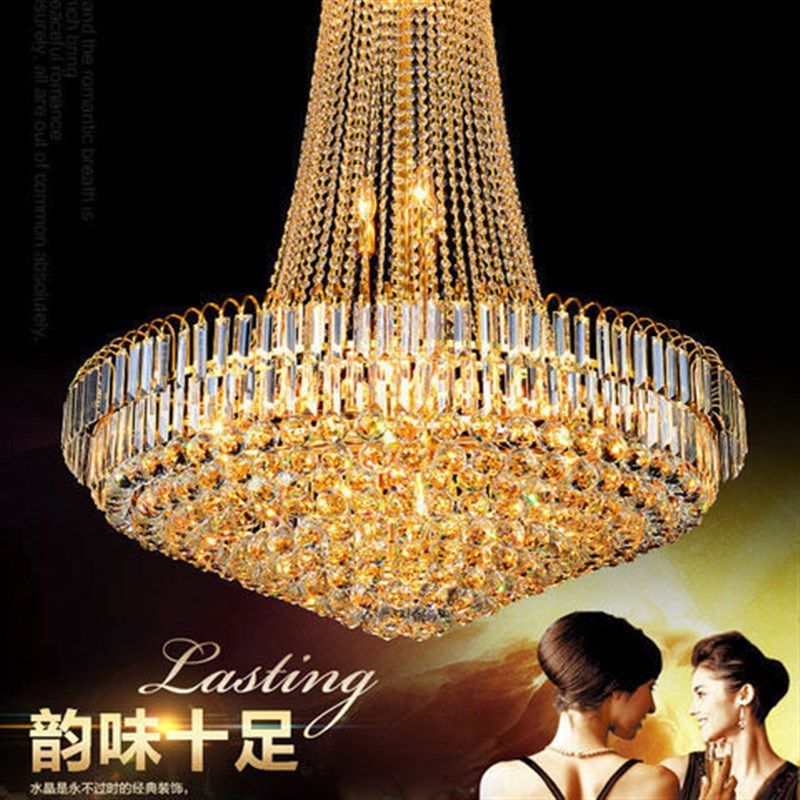 金色圆形水晶灯欧式别墅复式楼客厅大吊灯餐厅饭厅吊灯楼梯间灯具